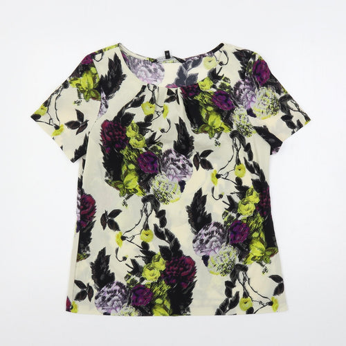 Betty Jackson Womens Multicoloured Floral Polyester Basic Blouse Size 12 Boat Neck