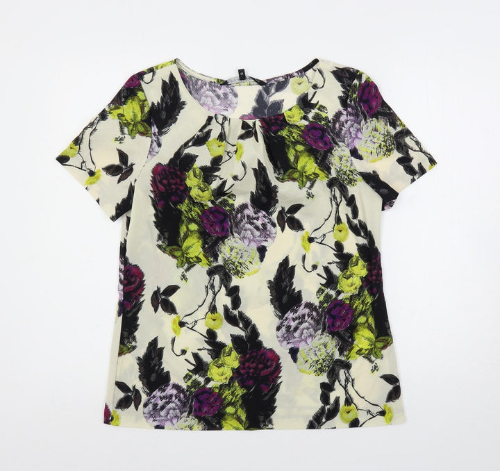 Betty Jackson Womens Multicoloured Floral Polyester Basic Blouse Size 12 Boat Neck