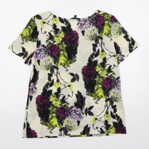 Betty Jackson Womens Multicoloured Floral Polyester Basic Blouse Size 12 Boat Neck