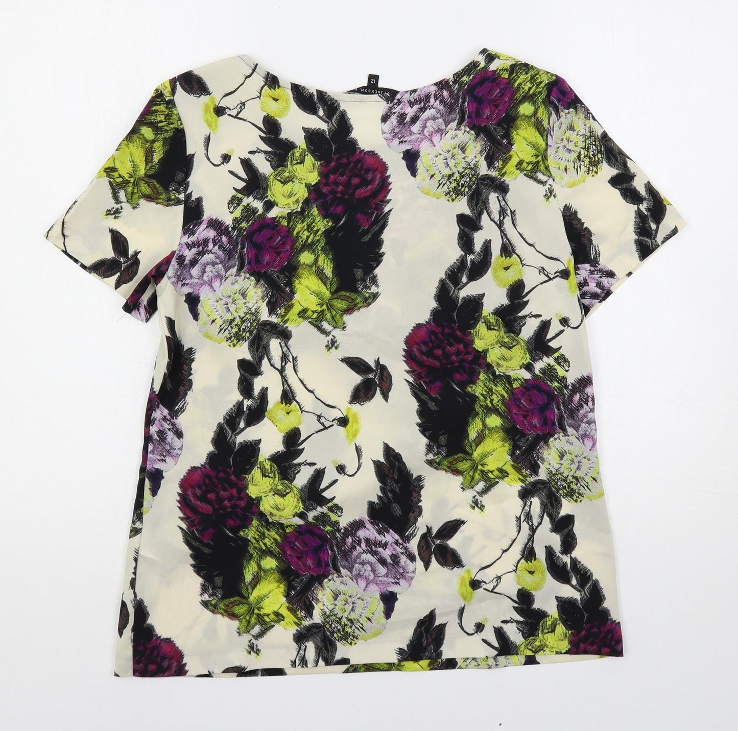 Betty Jackson Womens Multicoloured Floral Polyester Basic Blouse Size 12 Boat Neck