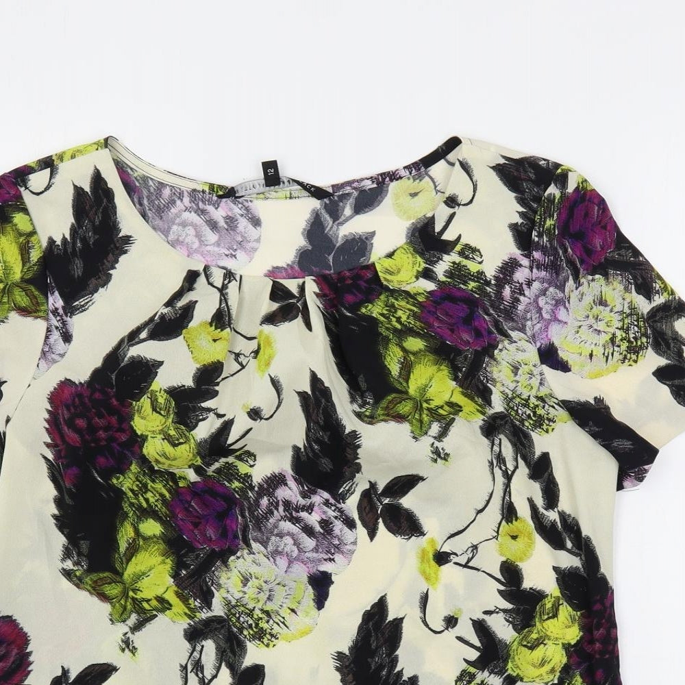 Betty Jackson Womens Multicoloured Floral Polyester Basic Blouse Size 12 Boat Neck
