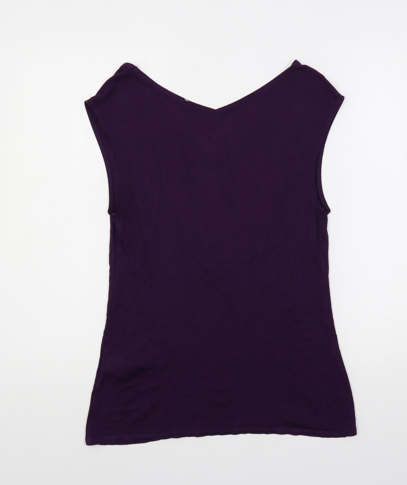 Oasis Womens Purple Viscose Basic T-Shirt Size S V-Neck