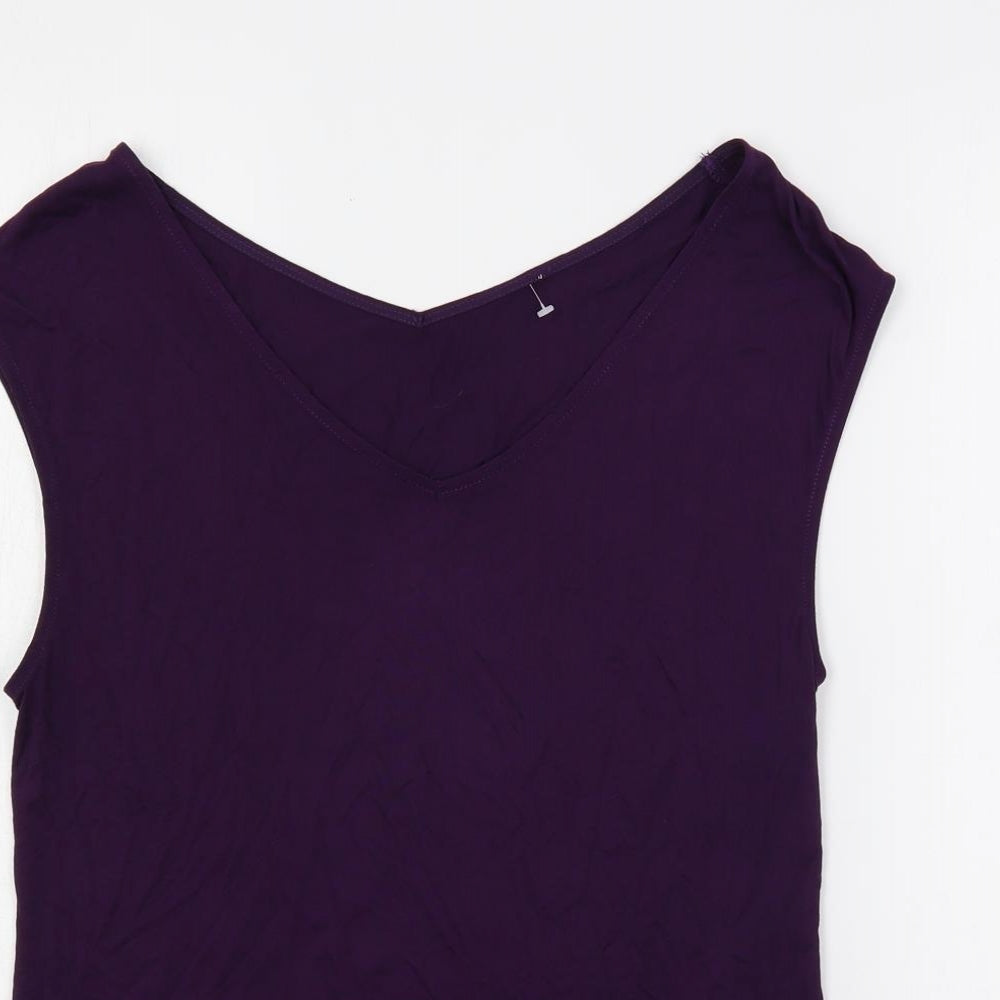 Oasis Womens Purple Viscose Basic T-Shirt Size S V-Neck