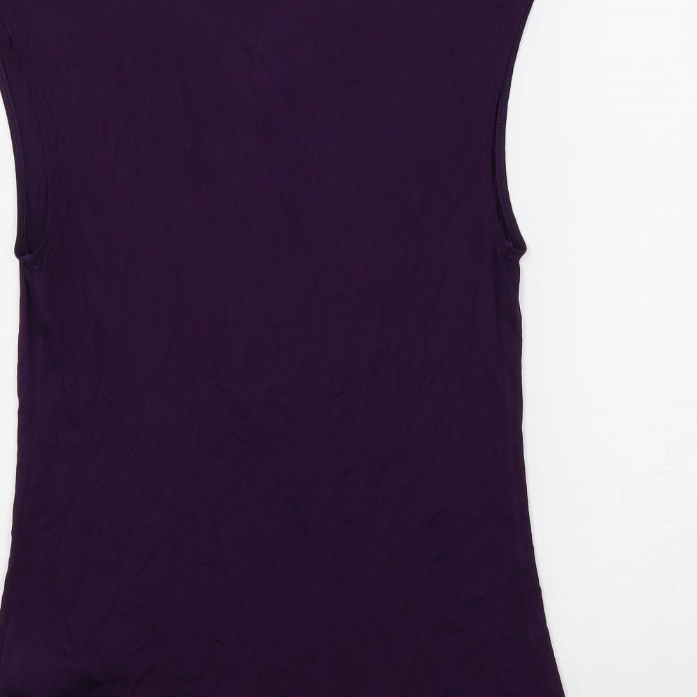 Oasis Womens Purple Viscose Basic T-Shirt Size S V-Neck