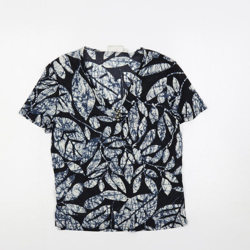 CC Womens Blue Geometric Polyester Basic T-Shirt Size M V-Neck