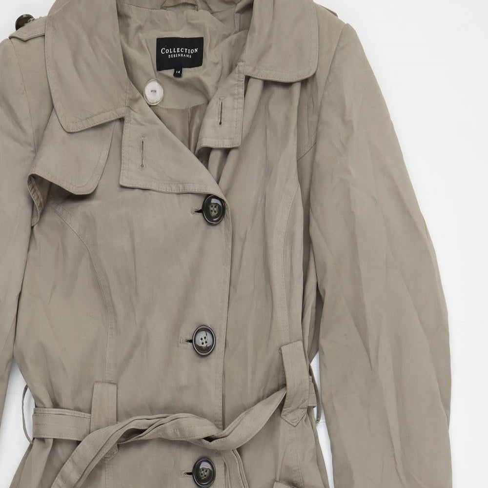 Debenhams Womens Beige Trench Coat Coat Size 14 Button - Belted