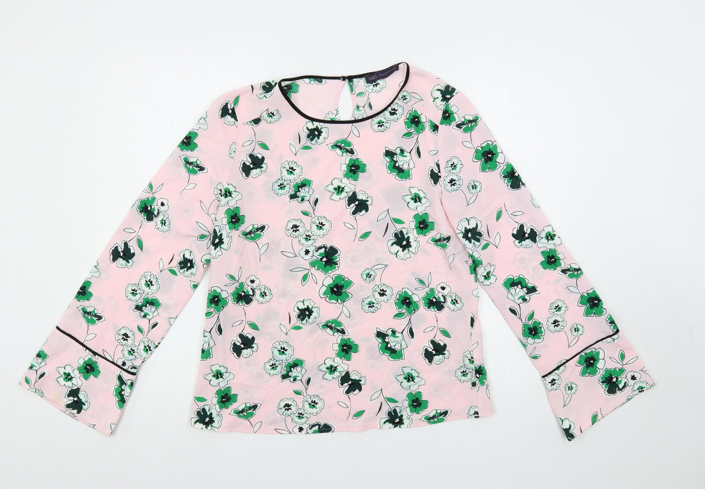 Marks and Spencer Womens Pink Floral Polyester Basic Blouse Size 10 Round Neck