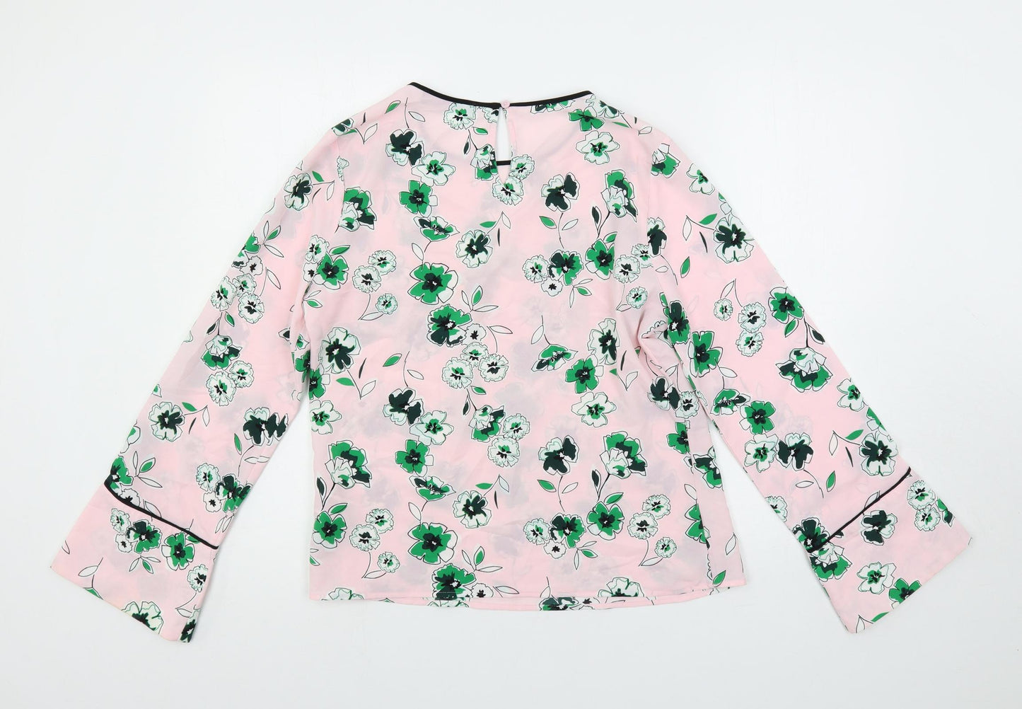 Marks and Spencer Womens Pink Floral Polyester Basic Blouse Size 10 Round Neck