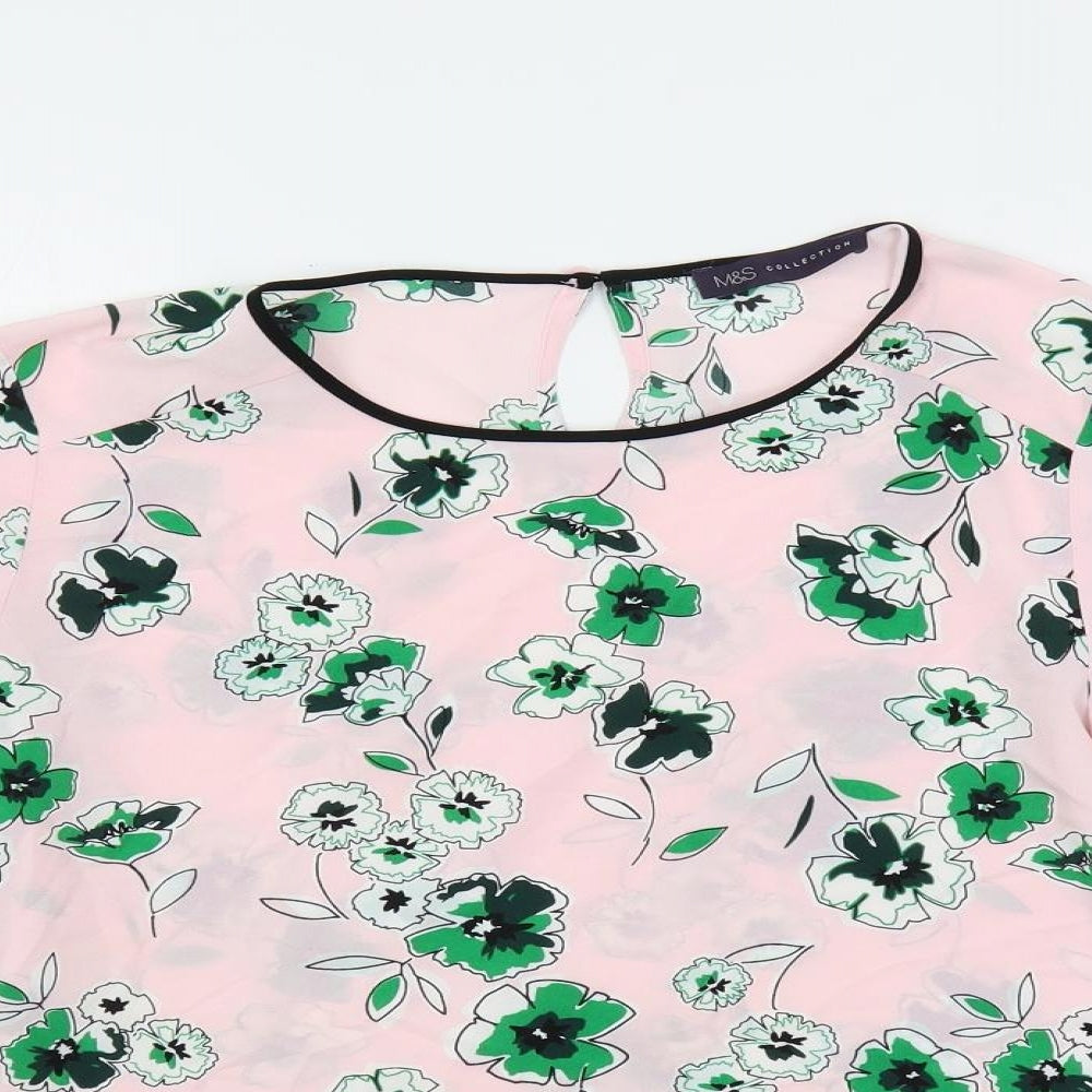 Marks and Spencer Womens Pink Floral Polyester Basic Blouse Size 10 Round Neck