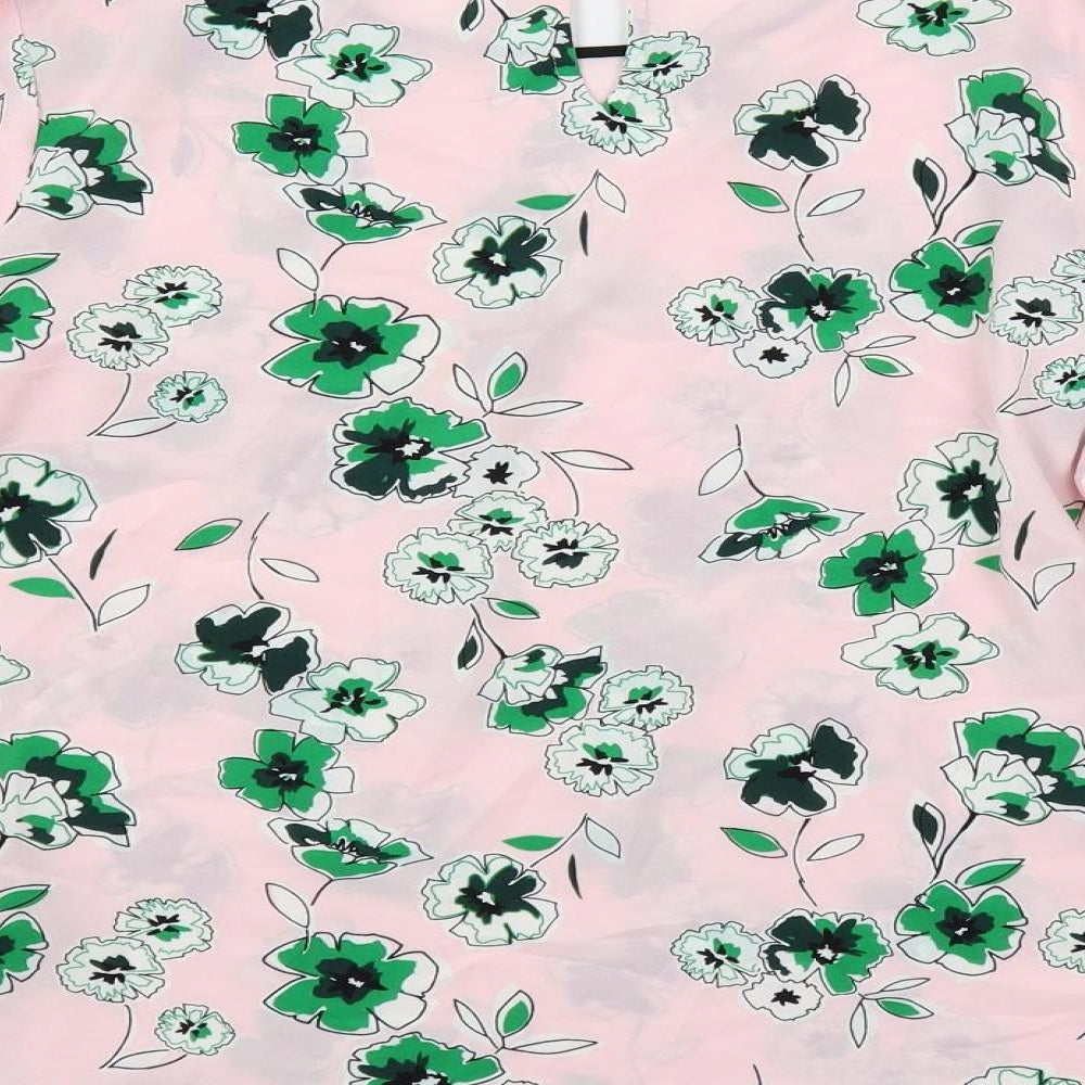 Marks and Spencer Womens Pink Floral Polyester Basic Blouse Size 10 Round Neck