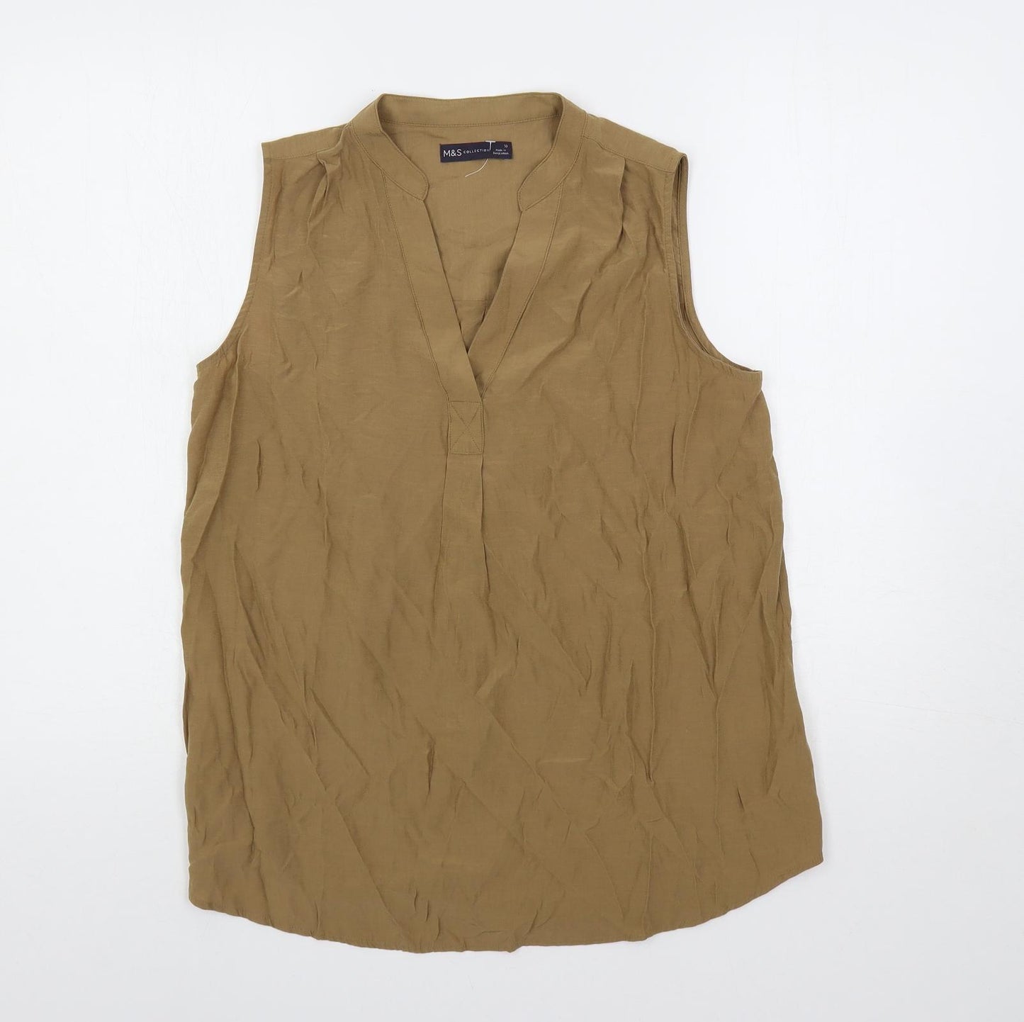 Marks and Spencer Womens Brown Viscose Basic Blouse Size 10 V-Neck