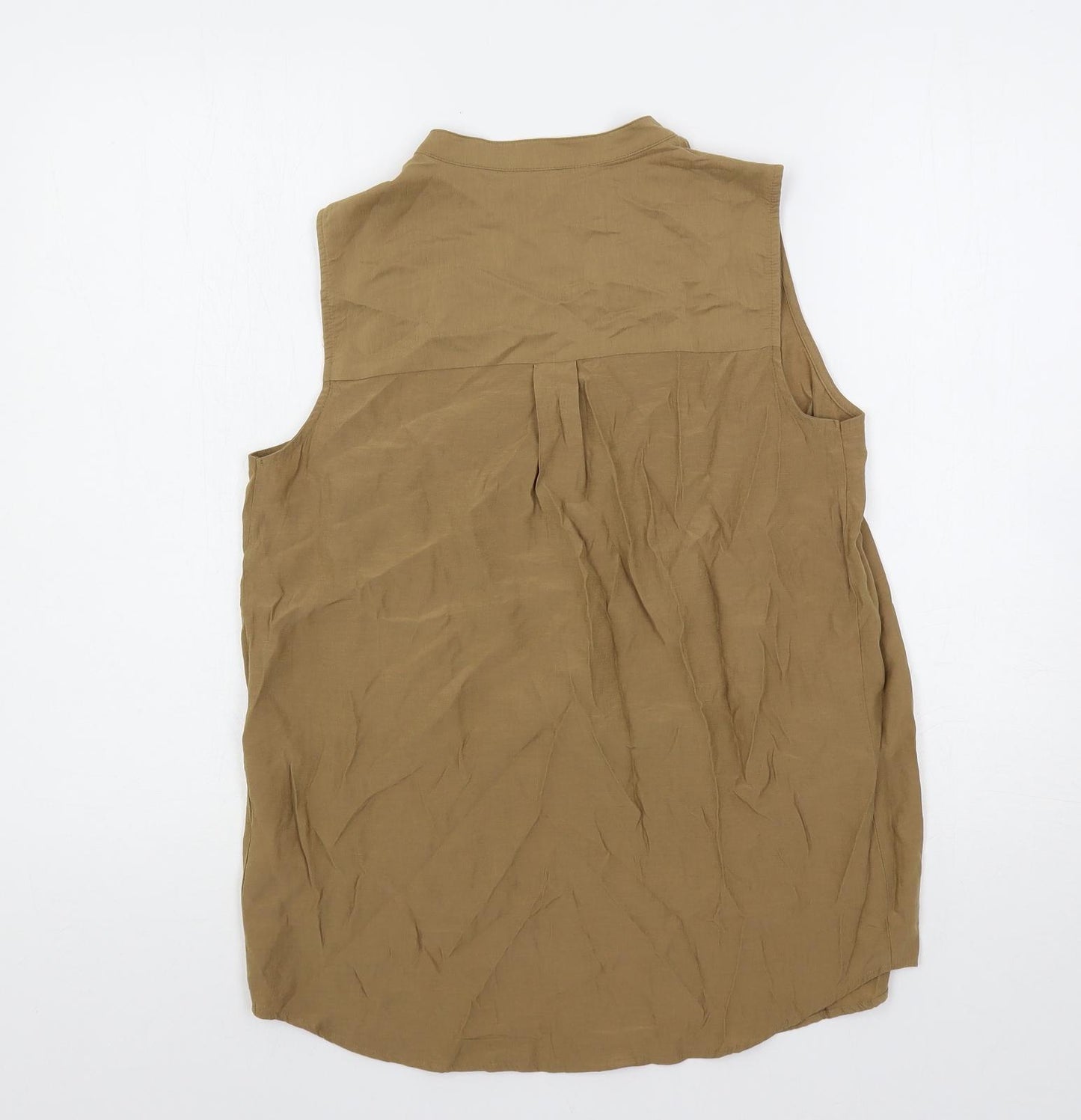 Marks and Spencer Womens Brown Viscose Basic Blouse Size 10 V-Neck
