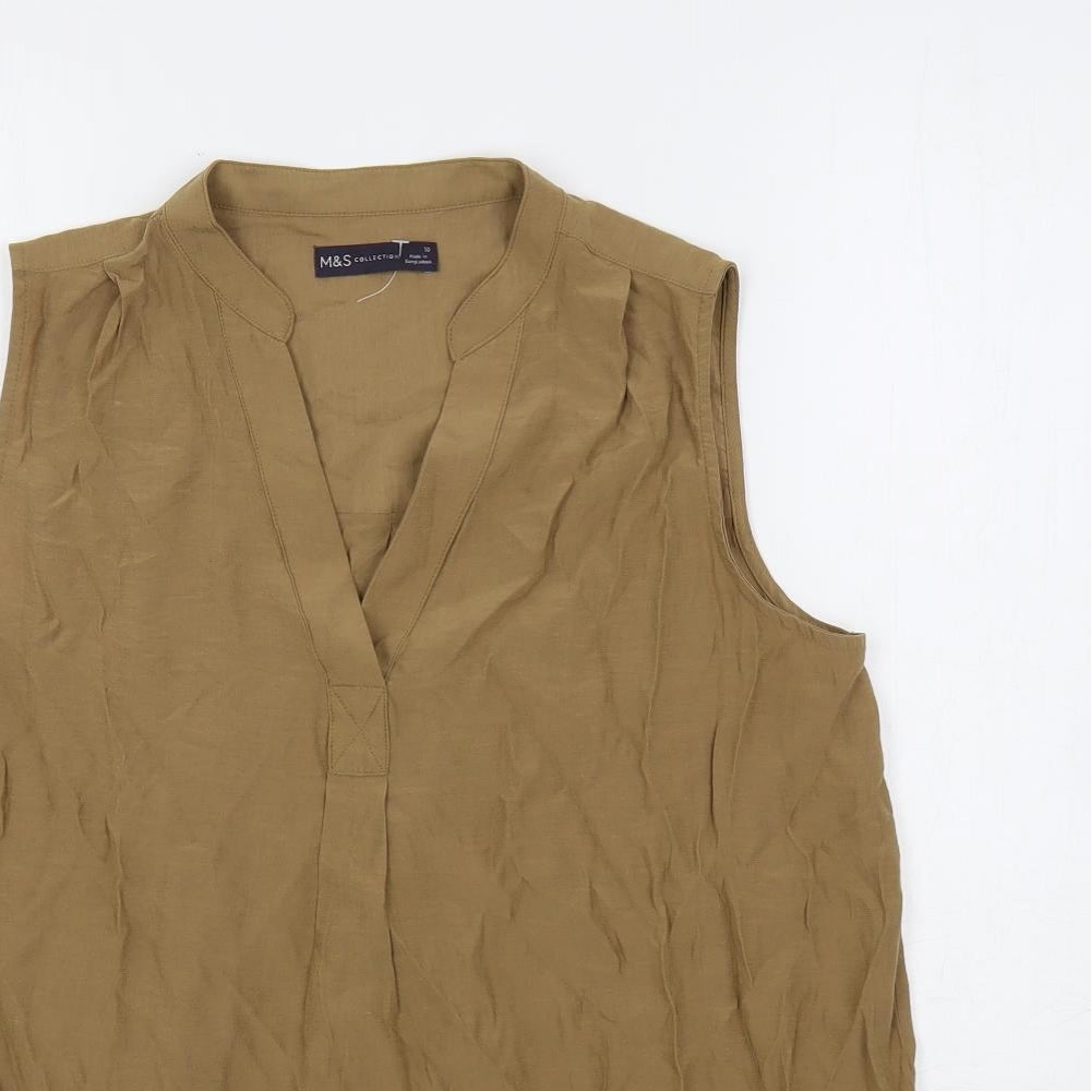 Marks and Spencer Womens Brown Viscose Basic Blouse Size 10 V-Neck