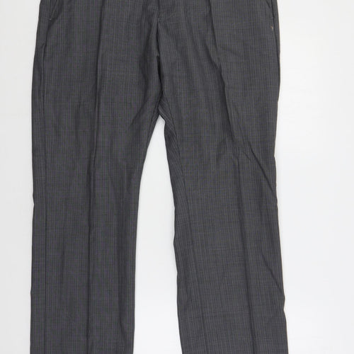 French Connection Mens Grey Striped Wool Dress Pants Trousers Size 34 in L31 in Regular Zip