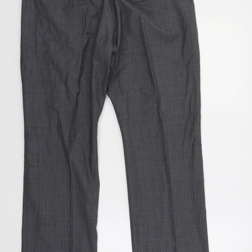 French Connection Mens Grey Striped Wool Dress Pants Trousers Size 34 in L31 in Regular Zip