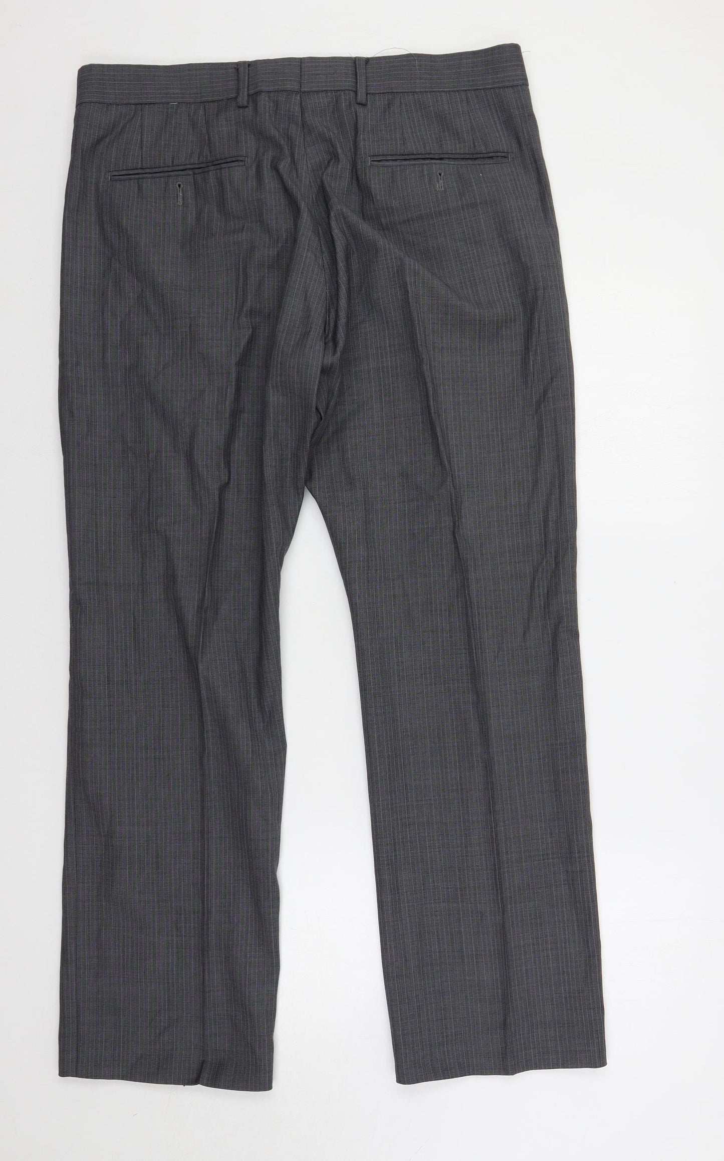 French Connection Mens Grey Striped Wool Dress Pants Trousers Size 34 in L31 in Regular Zip