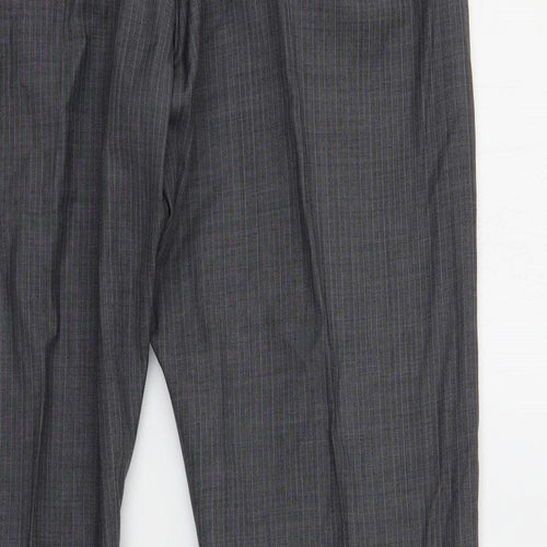 French Connection Mens Grey Striped Wool Dress Pants Trousers Size 34 in L31 in Regular Zip