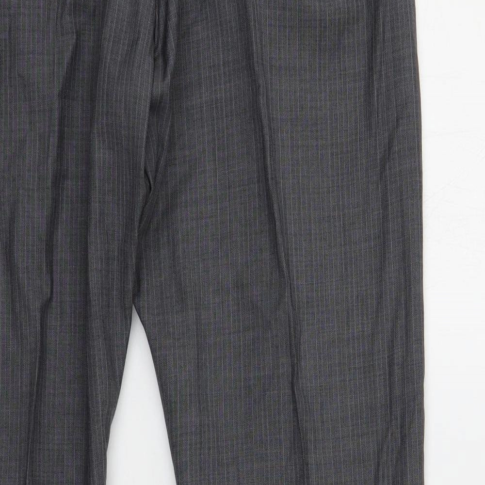 French Connection Mens Grey Striped Wool Dress Pants Trousers Size 34 in L31 in Regular Zip