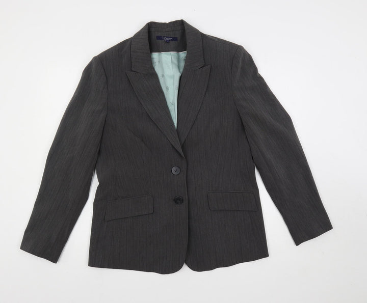 Debenhams Womens Grey Striped Jacket Blazer Size 16 Button