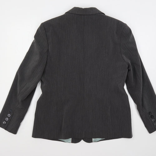 Debenhams Womens Grey Striped Jacket Blazer Size 16 Button