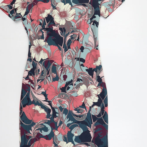 Per Una Womens Multicoloured Floral Polyester Pencil Dress Size 8 Boat Neck Pullover