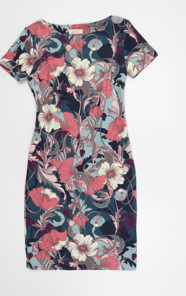 Per Una Womens Multicoloured Floral Polyester Pencil Dress Size 8 Boat Neck Pullover