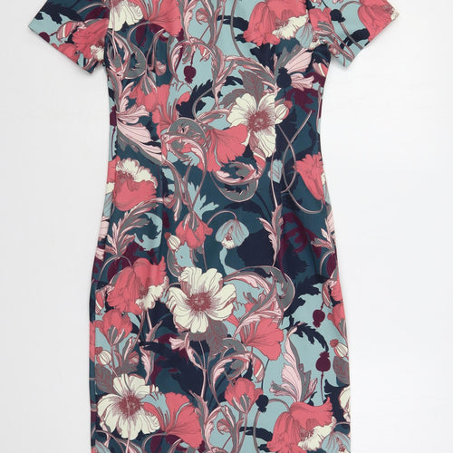 Per Una Womens Multicoloured Floral Polyester Pencil Dress Size 8 Boat Neck Pullover