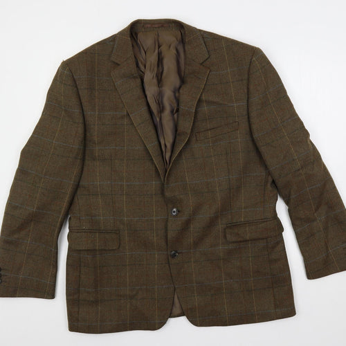 Blazer Mens Brown Plaid Wool Jacket Blazer Size 44 Regular
