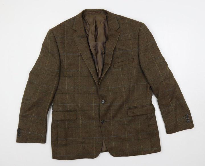 Blazer Mens Brown Plaid Wool Jacket Blazer Size 44 Regular