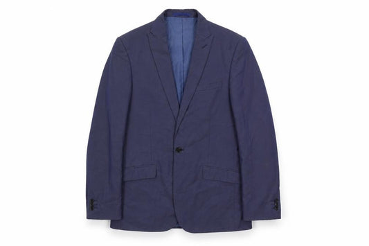 Front view of Marks & Spencer men’s blue polyester jacket suit jacket, size 38, regular