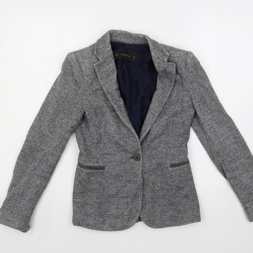 Zara Womens Grey Jacket Blazer Size XS Button - Elbow Patches