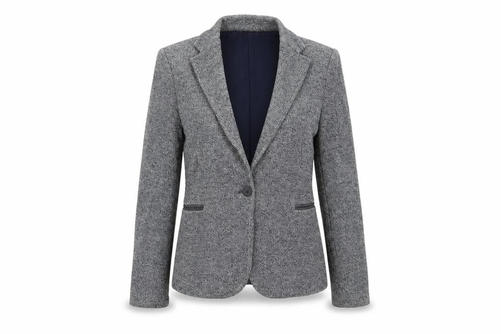Front view of Zara women’s grey jacket blazer, size XS, button - elbow patches