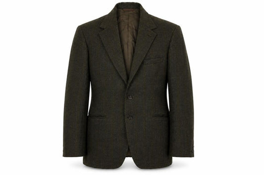Front view of Burton men’s green striped wool jacket blazer, size 36, regular