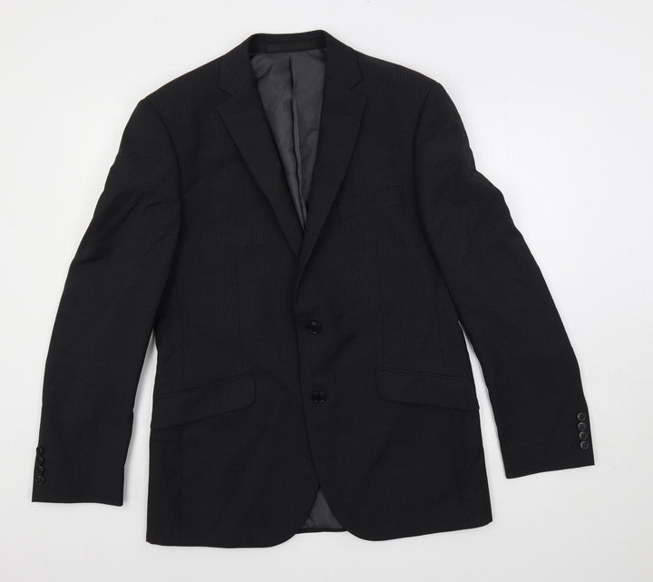 Marks and Spencer Mens Black Striped Polyester Jacket Suit Jacket Size 40 Regular