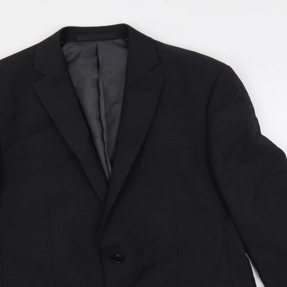 Marks and Spencer Mens Black Striped Polyester Jacket Suit Jacket Size 40 Regular