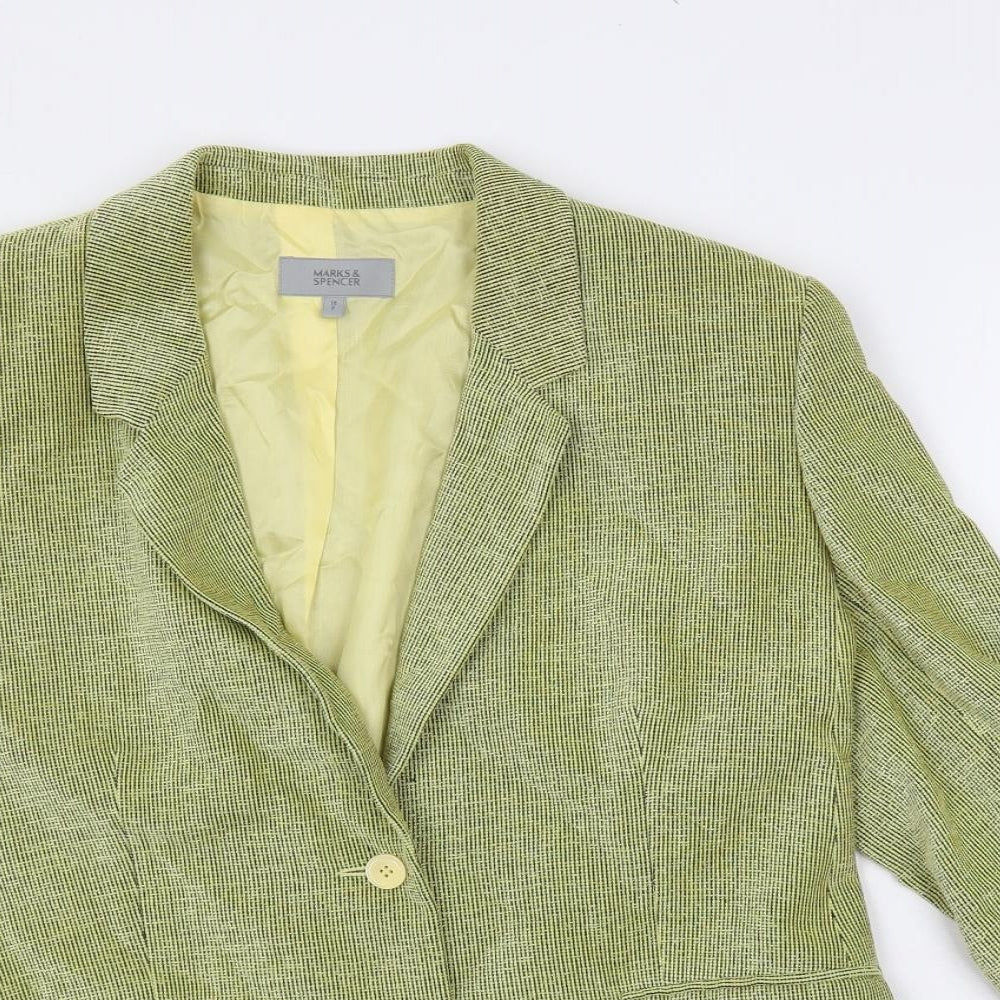 Marks and Spencer Womens Green Geometric Jacket Blazer Size 18 Button