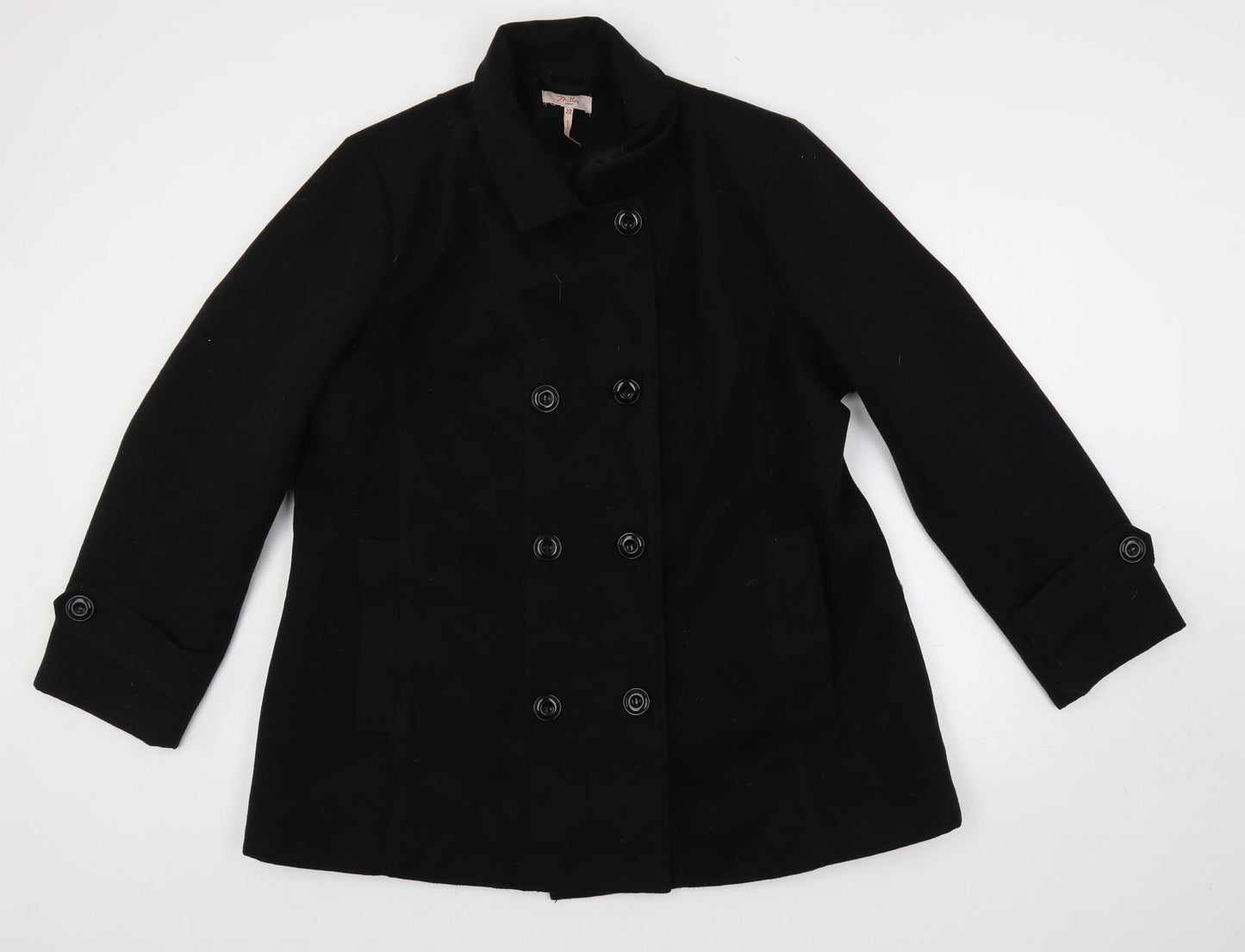 Millers Womens Black Pea Coat Coat Size 22 Button