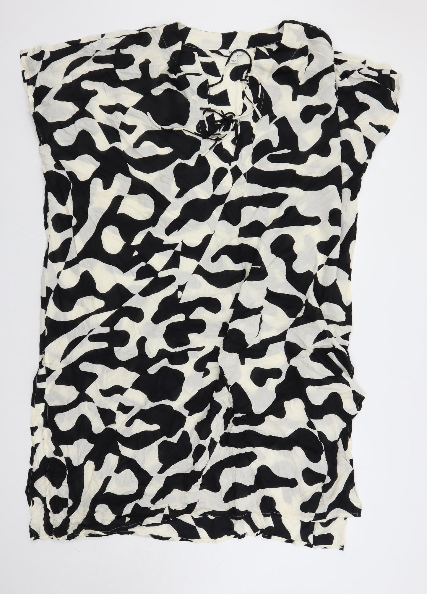 Marks and Spencer Womens Black Geometric Modal Kaftan Size M V-Neck Pullover - Oversized