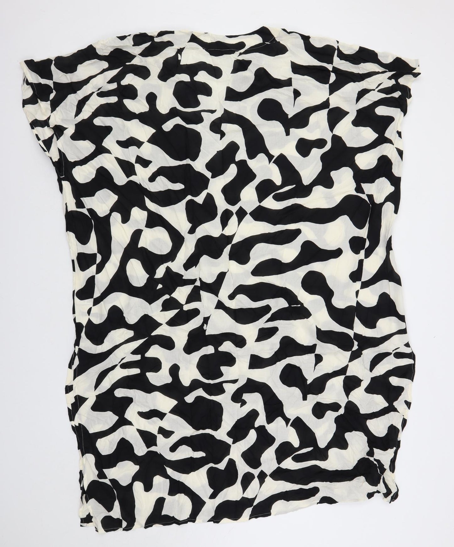 Marks and Spencer Womens Black Geometric Modal Kaftan Size M V-Neck Pullover - Oversized