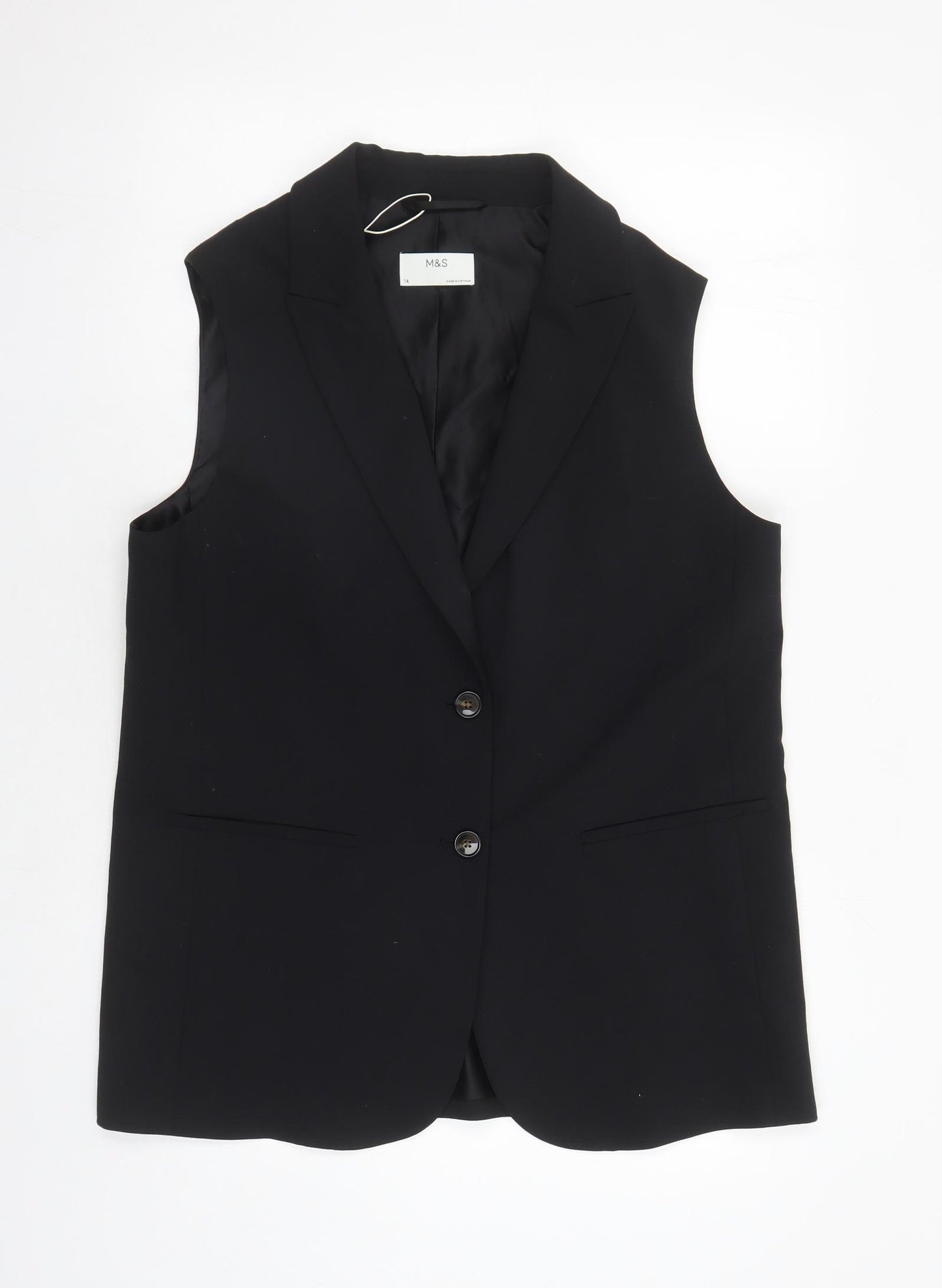 Marks and Spencer Womens Black Polyester Jacket Suit Waistcoat Size 14