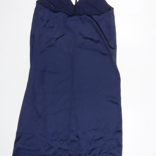 Zara Womens Blue Polyester Slip Dress Size S V-Neck Pullover - Rhinestone Detail