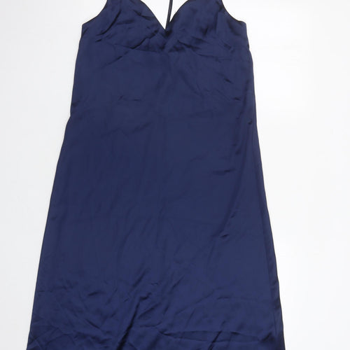 Zara Womens Blue Polyester Slip Dress Size S V-Neck Pullover - Rhinestone Detail