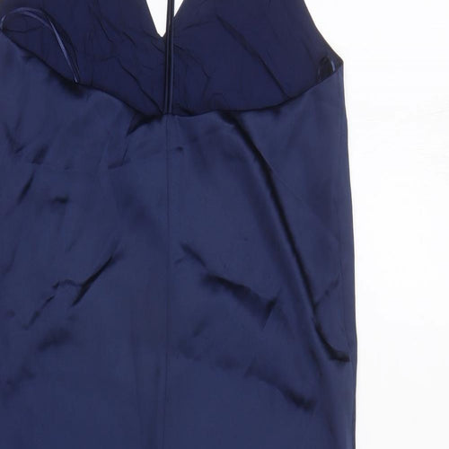 Zara Womens Blue Polyester Slip Dress Size S V-Neck Pullover - Rhinestone Detail