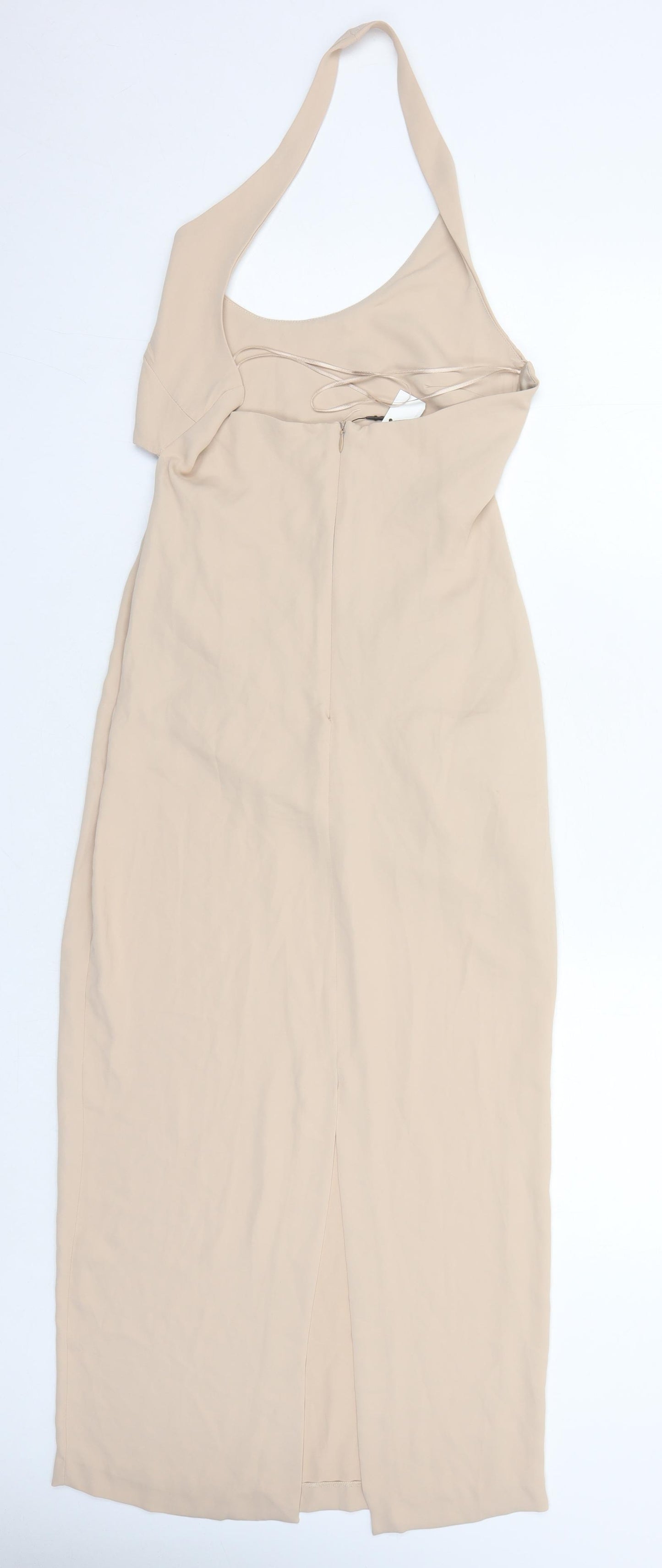 Zara Womens Beige Polyester A-Line Size S Halter Zip
