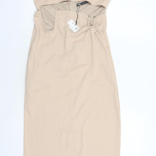 Zara Womens Beige Polyester A-Line Size S Halter Zip