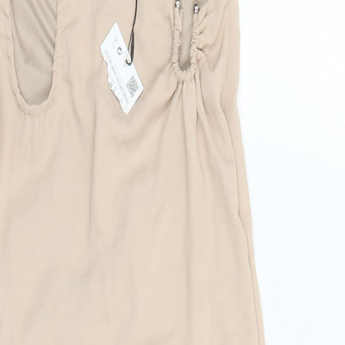 Zara Womens Beige Polyester A-Line Size S Halter Zip