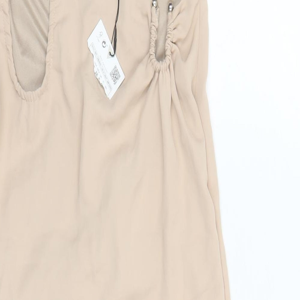 Zara Womens Beige Polyester A-Line Size S Halter Zip