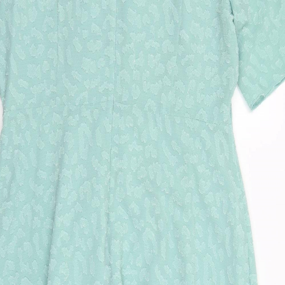 Marks and Spencer Womens Green Animal Print Polyester A-Line Size 18 Round Neck Zip - Leopard Pattern