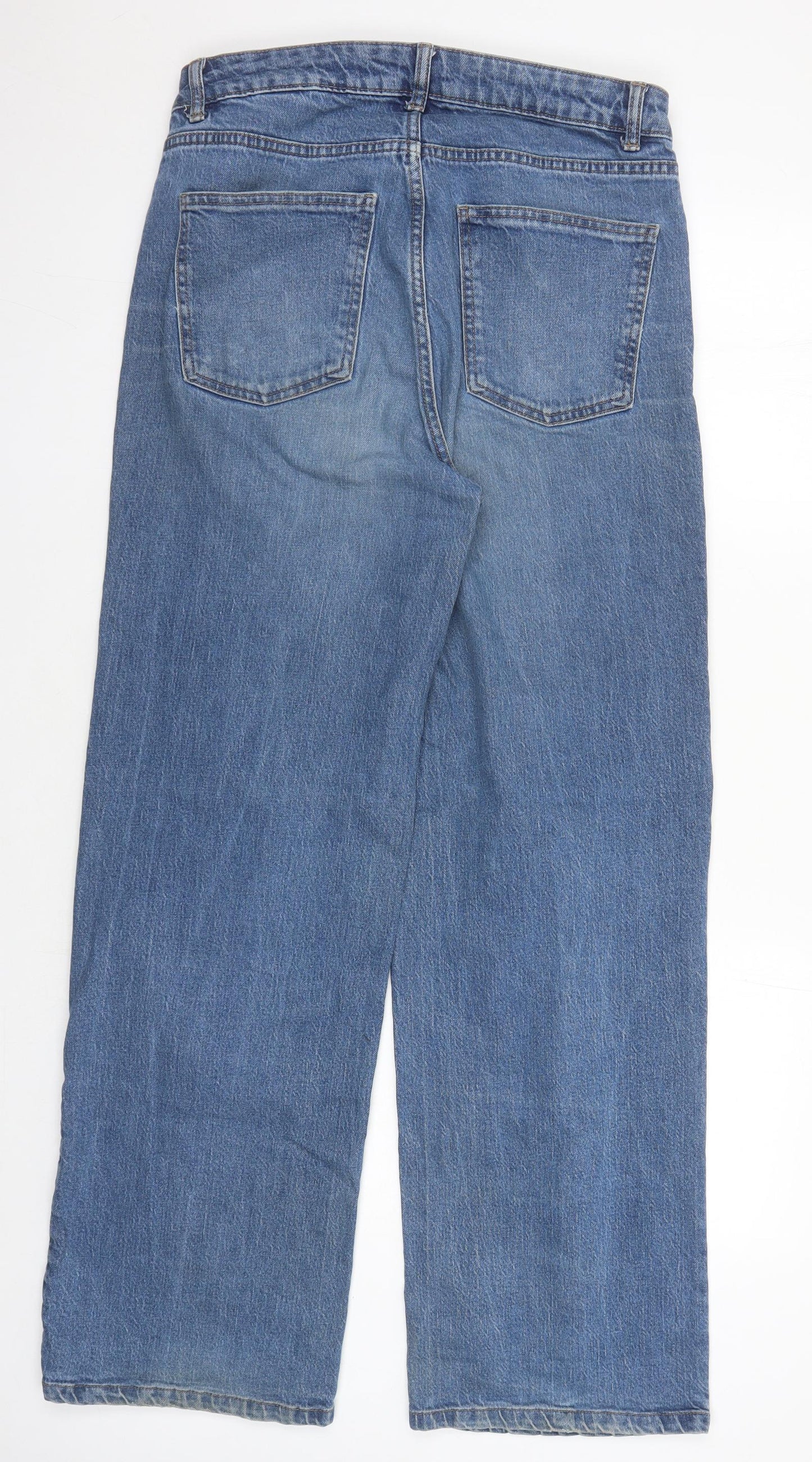 Marks and Spencer Womens Blue Cotton Wide-Leg Jeans Size 12 L31 in Regular Zip