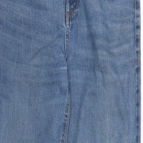 Marks and Spencer Womens Blue Cotton Wide-Leg Jeans Size 12 L31 in Regular Zip